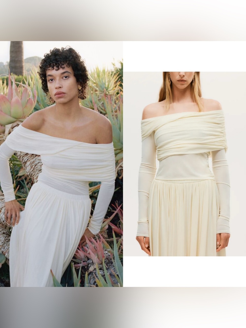 H&M studio ruched off shoulder asymmetrical top